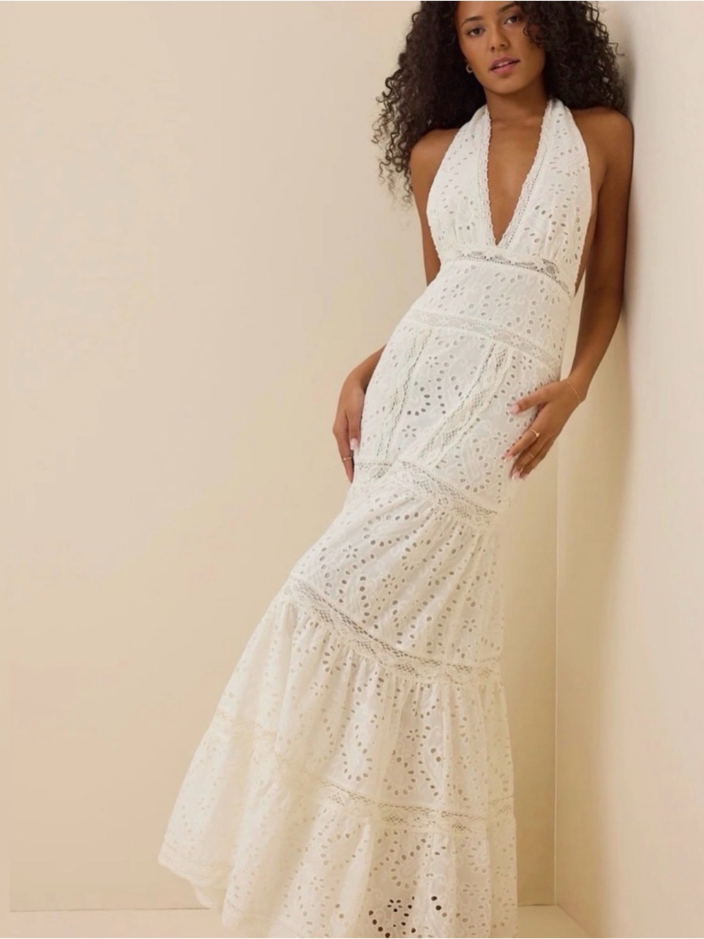 Altar'd State White Eyelet Halter Maxi